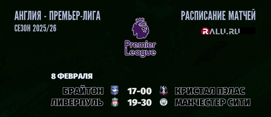 Ближайшие матчи чемпионата Премьер лиги Англии