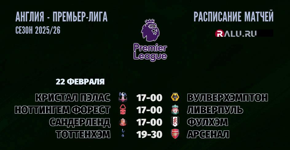 Ближайшие матчи чемпионата Премьер лиги Англии