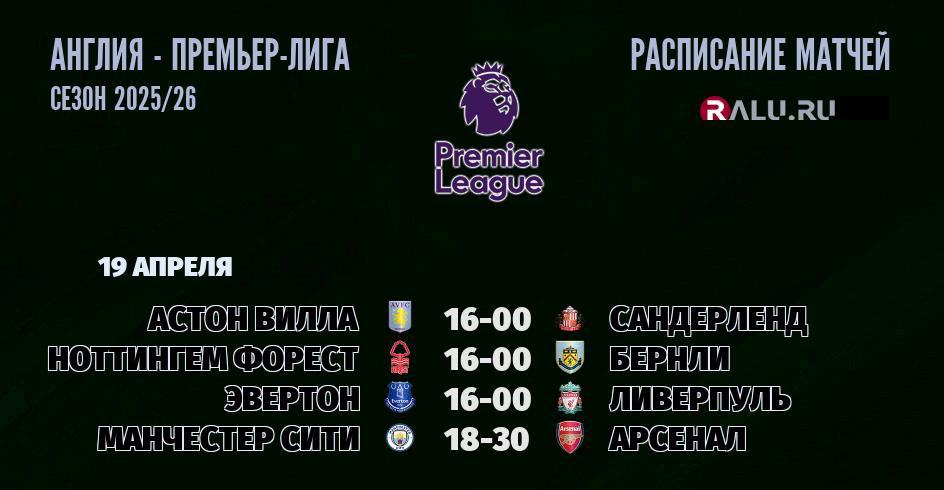Ближайшие матчи чемпионата Премьер лиги Англии