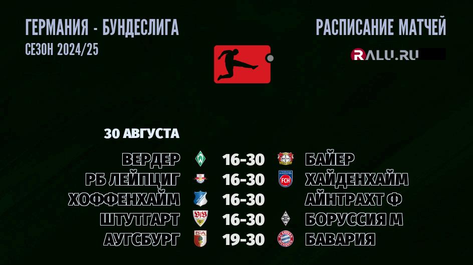 Ближайшие матчи чемпионата Бундеслиги Германии