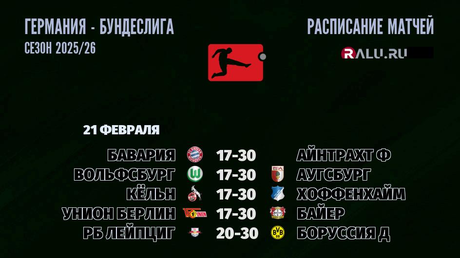 Ближайшие матчи чемпионата Бундеслиги Германии