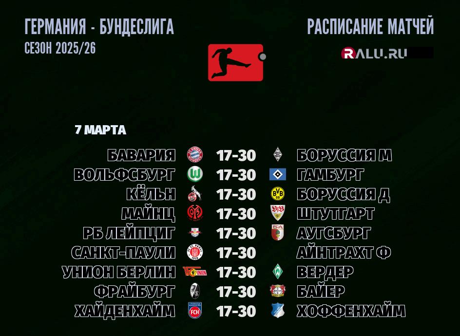 Ближайшие матчи чемпионата Бундеслиги Германии