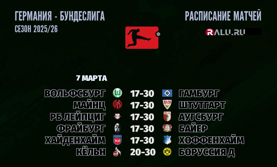 Ближайшие матчи чемпионата Бундеслиги Германии