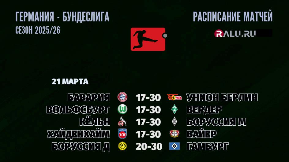 Ближайшие матчи чемпионата Бундеслиги Германии