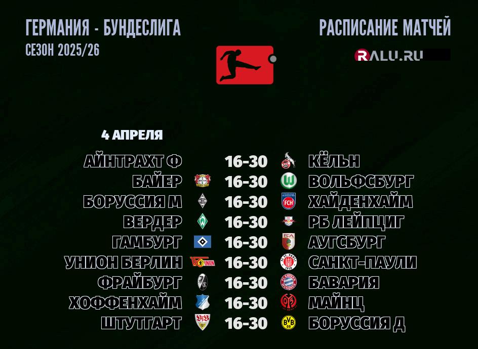 Ближайшие матчи чемпионата Бундеслиги Германии