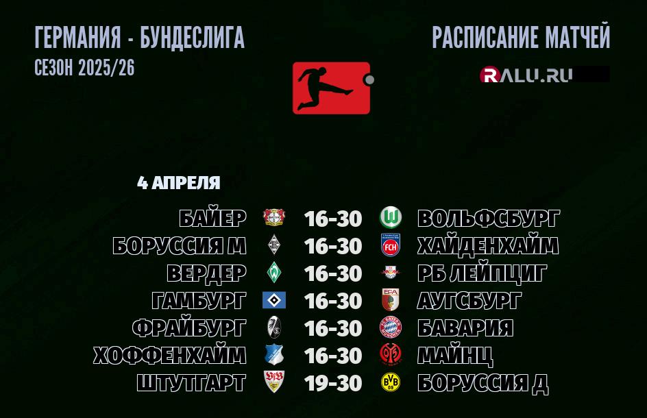 Ближайшие матчи чемпионата Бундеслиги Германии