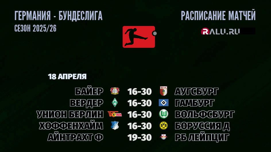 Ближайшие матчи чемпионата Бундеслиги Германии