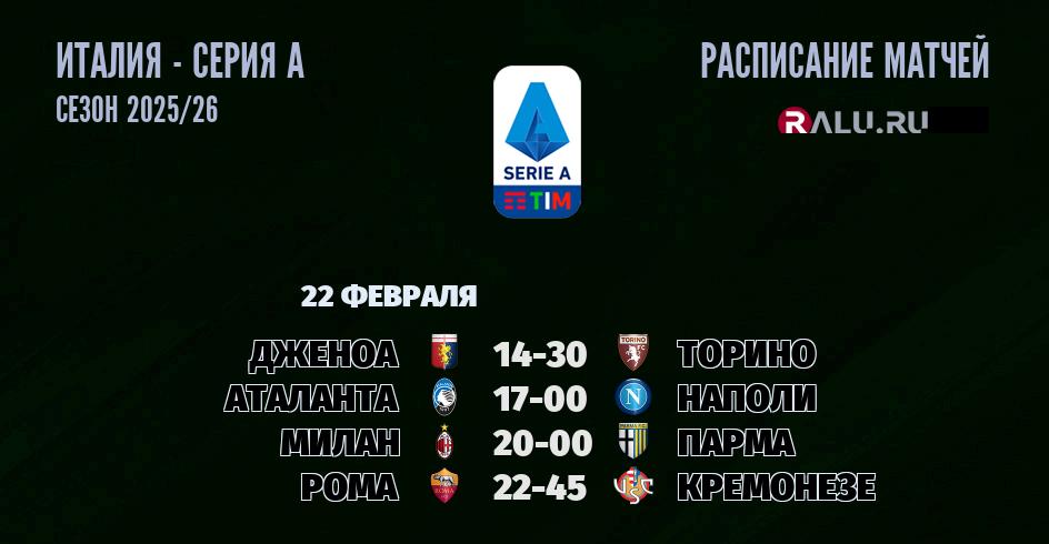 Ближайшие матчи чемпионата Серии А чемпионата Италии