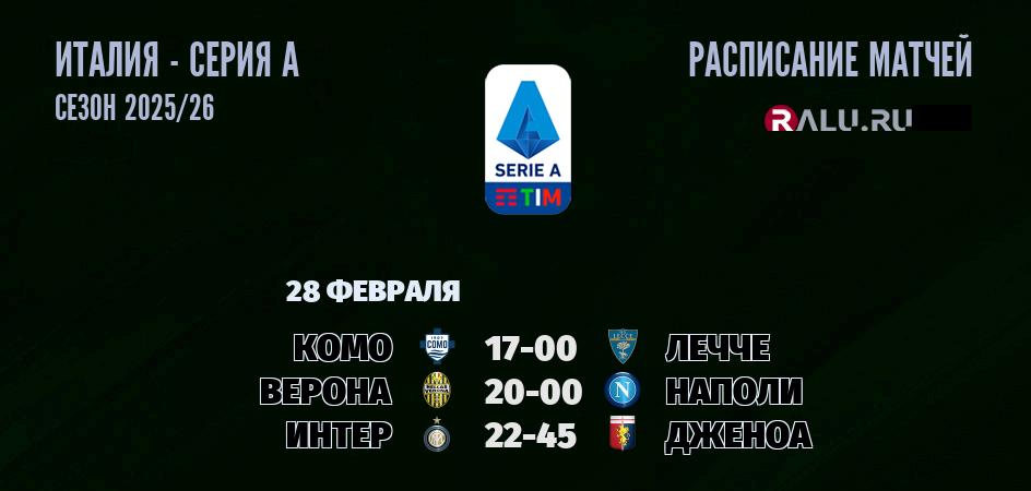 Ближайшие матчи чемпионата Серии А чемпионата Италии
