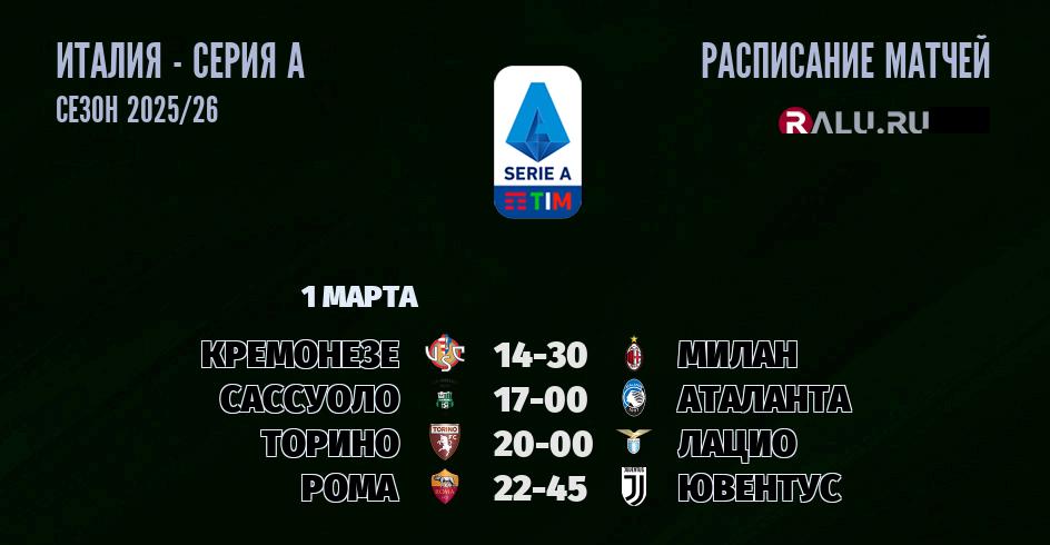 Ближайшие матчи чемпионата Серии А чемпионата Италии