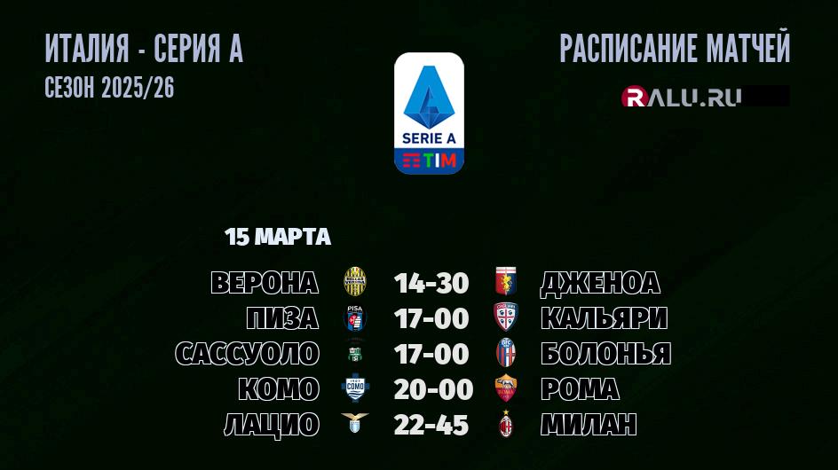 Ближайшие матчи чемпионата Серии А чемпионата Италии