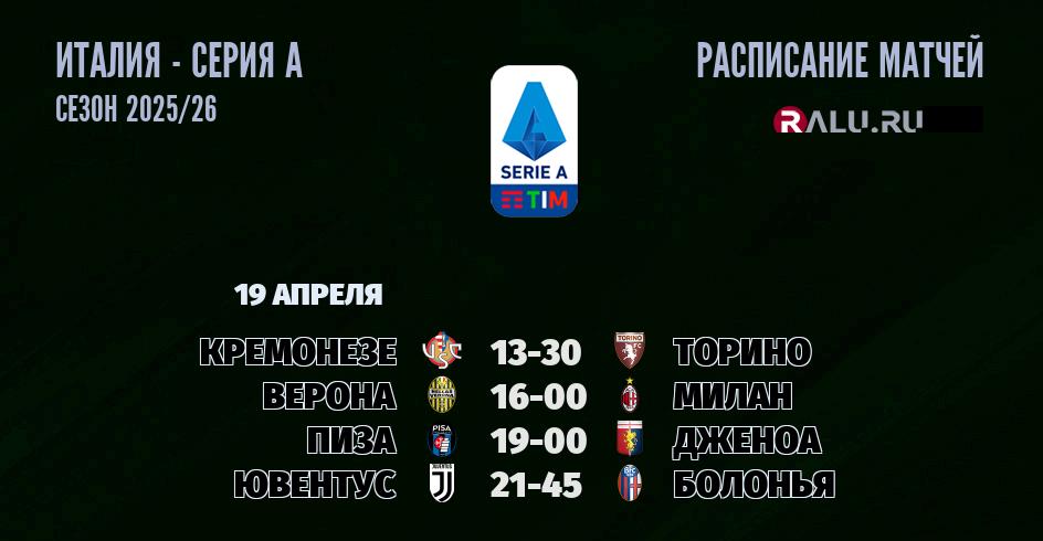 Ближайшие матчи чемпионата Серии А чемпионата Италии
