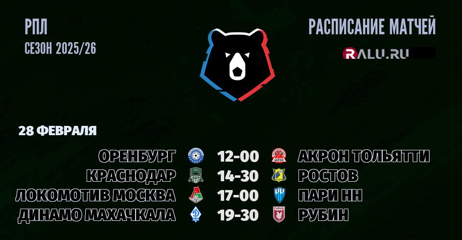 Ближайшие матчи чемпионата чемпионата РПЛ