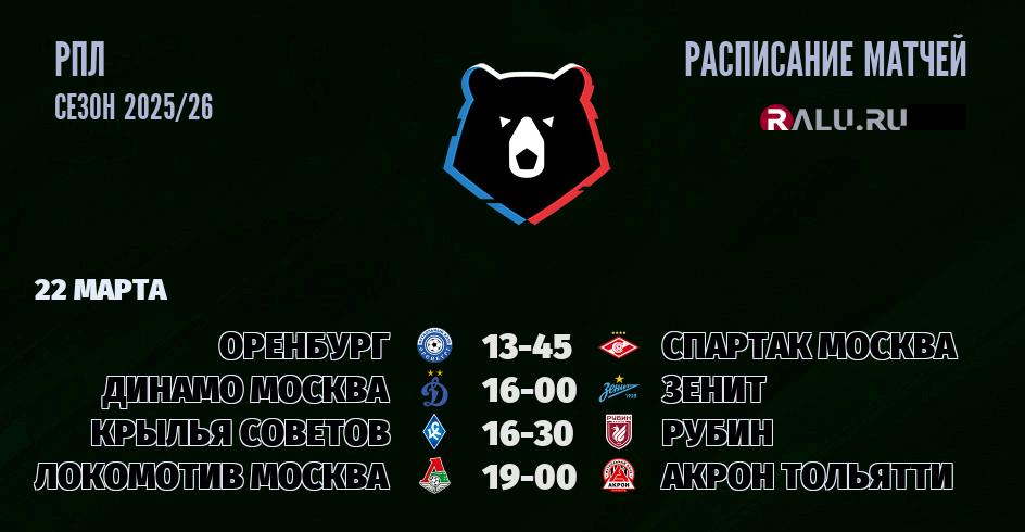 Ближайшие матчи чемпионата чемпионата РПЛ