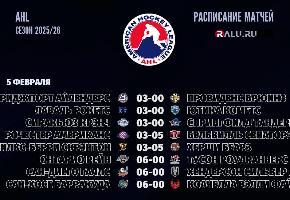 Ближайшие матчи чемпионата чемпионата AHL