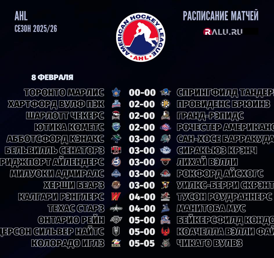 Ближайшие матчи чемпионата чемпионата AHL