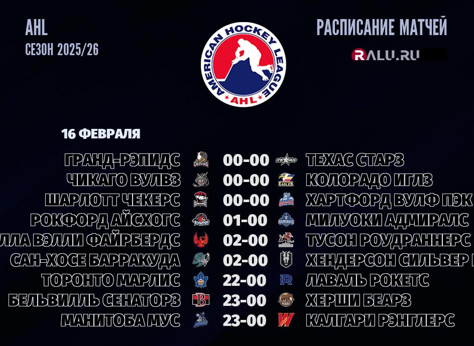 Ближайшие матчи чемпионата чемпионата AHL