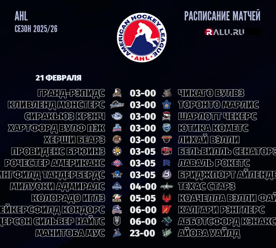 Ближайшие матчи чемпионата чемпионата AHL