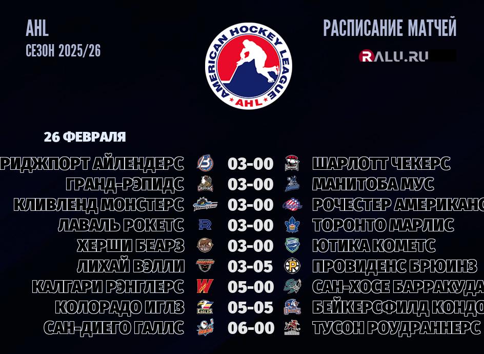 Ближайшие матчи чемпионата чемпионата AHL