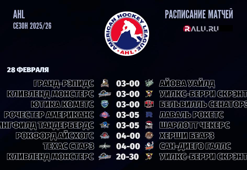 Ближайшие матчи чемпионата чемпионата AHL