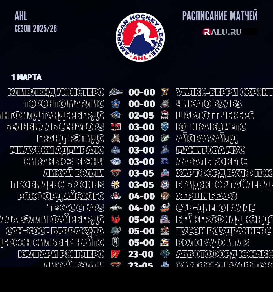 Ближайшие матчи чемпионата чемпионата AHL