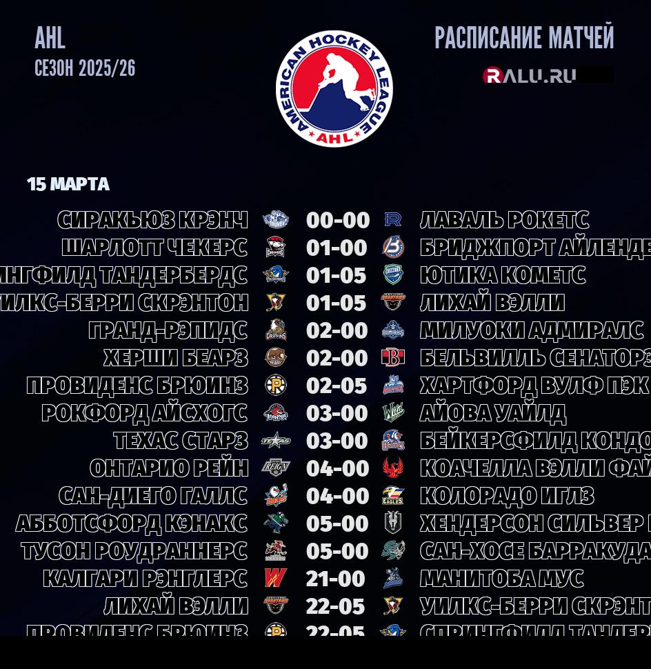 Ближайшие матчи чемпионата чемпионата AHL