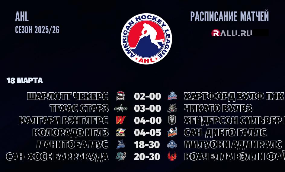 Ближайшие матчи чемпионата чемпионата AHL