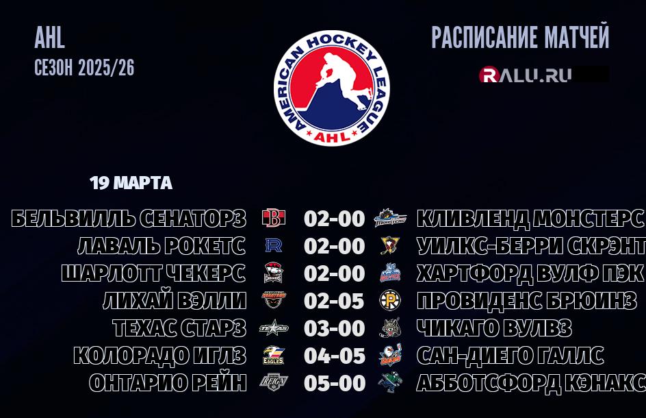 Ближайшие матчи чемпионата чемпионата AHL