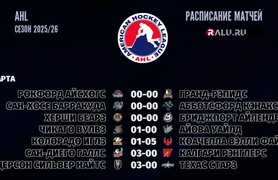 Ближайшие матчи чемпионата чемпионата AHL