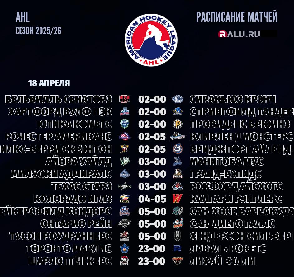 Ближайшие матчи чемпионата чемпионата AHL