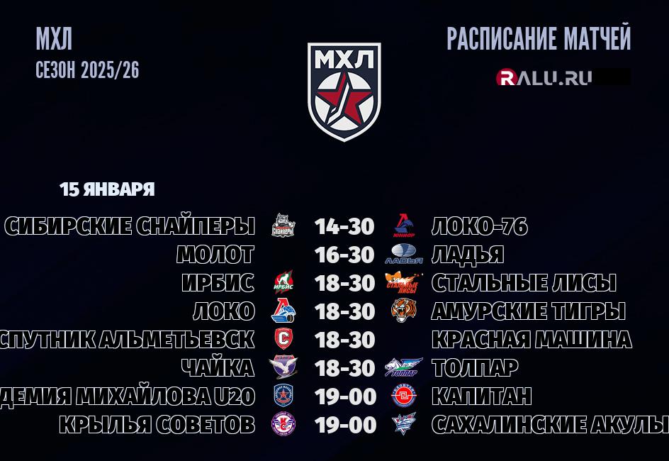 Ближайшие матчи чемпионата чемпионата МХЛ