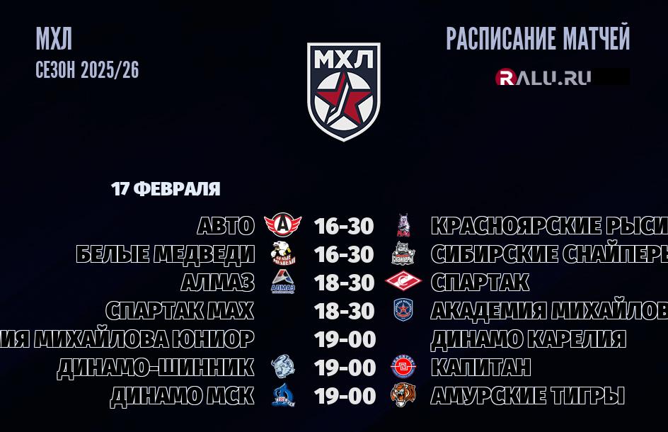 Ближайшие матчи чемпионата чемпионата МХЛ