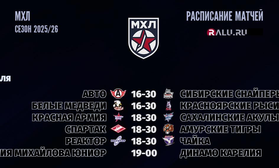 Ближайшие матчи чемпионата чемпионата МХЛ