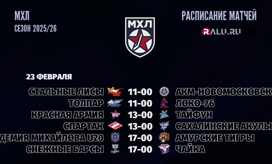 Ближайшие матчи чемпионата чемпионата МХЛ