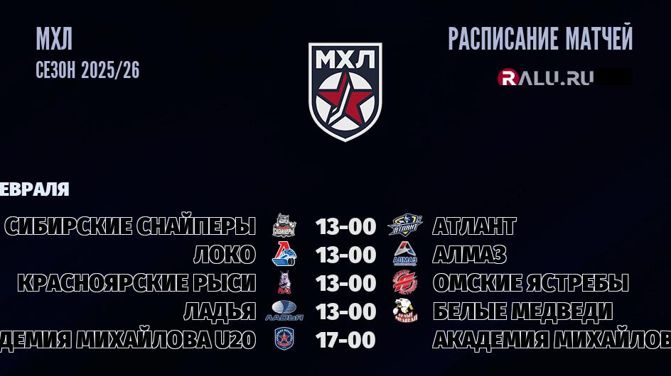 Ближайшие матчи чемпионата чемпионата МХЛ