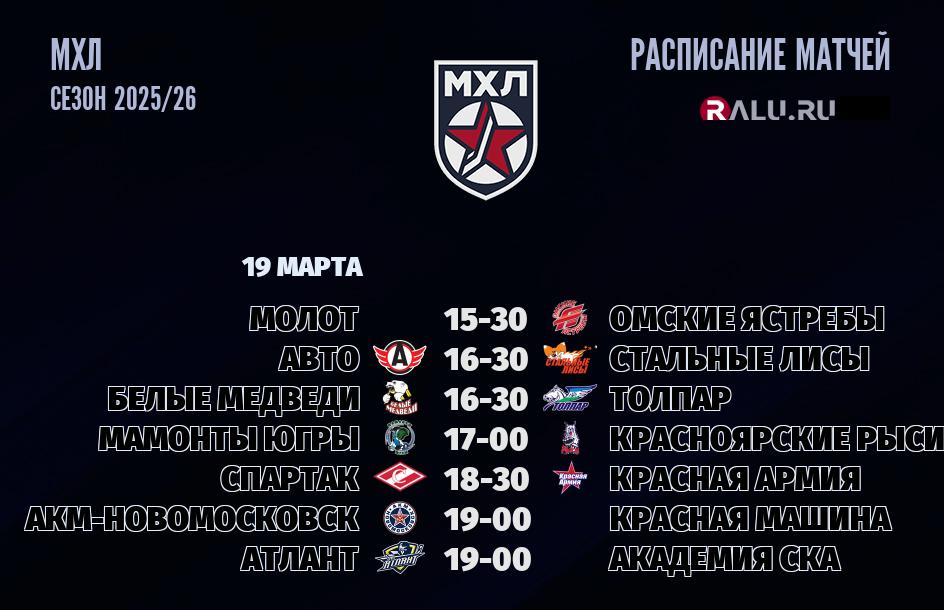 Ближайшие матчи чемпионата чемпионата МХЛ