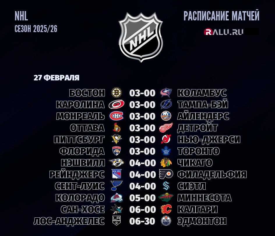 Ближайшие матчи чемпионата чемпионата NHL