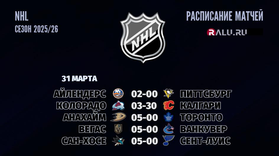 Ближайшие матчи чемпионата чемпионата NHL