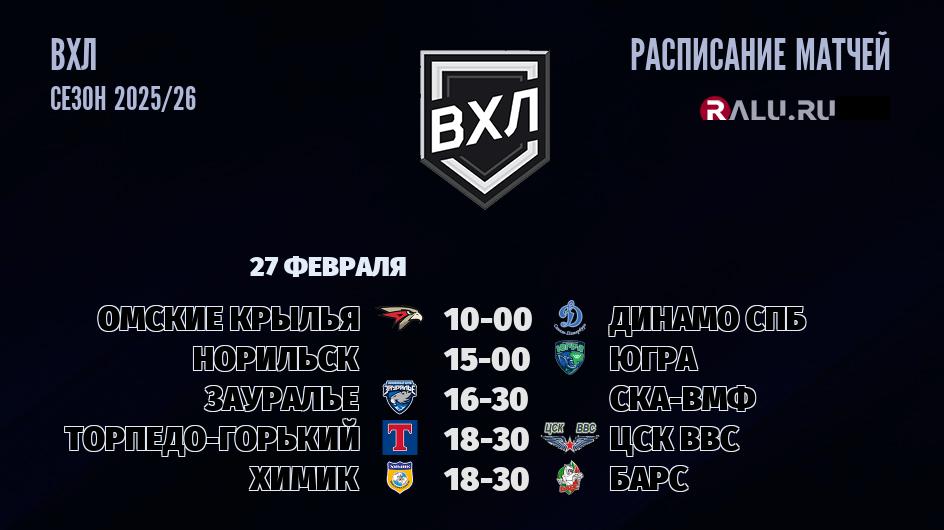 Ближайшие матчи чемпионата чемпионата ВХЛ