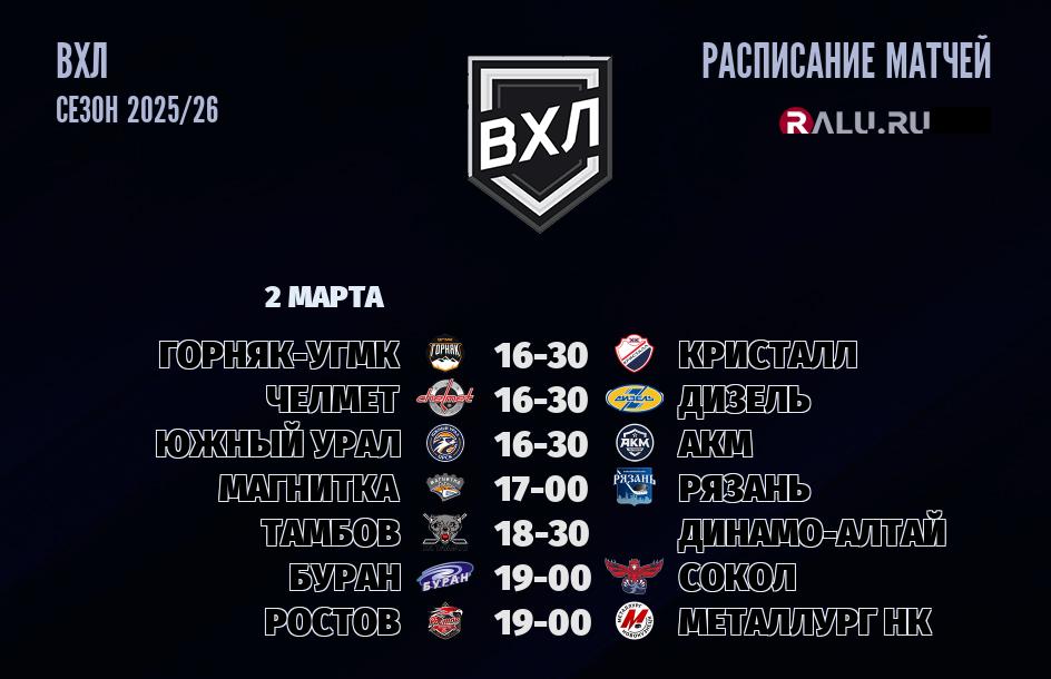 Ближайшие матчи чемпионата чемпионата ВХЛ