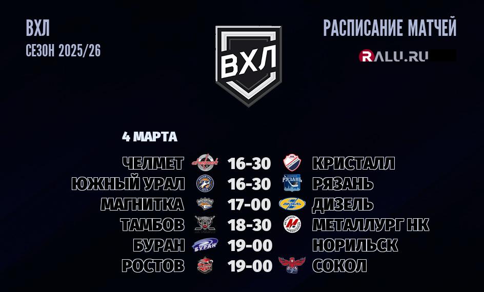 Ближайшие матчи чемпионата чемпионата ВХЛ