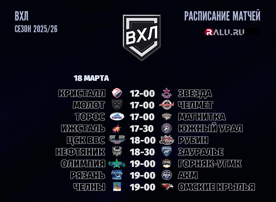 Ближайшие матчи чемпионата чемпионата ВХЛ